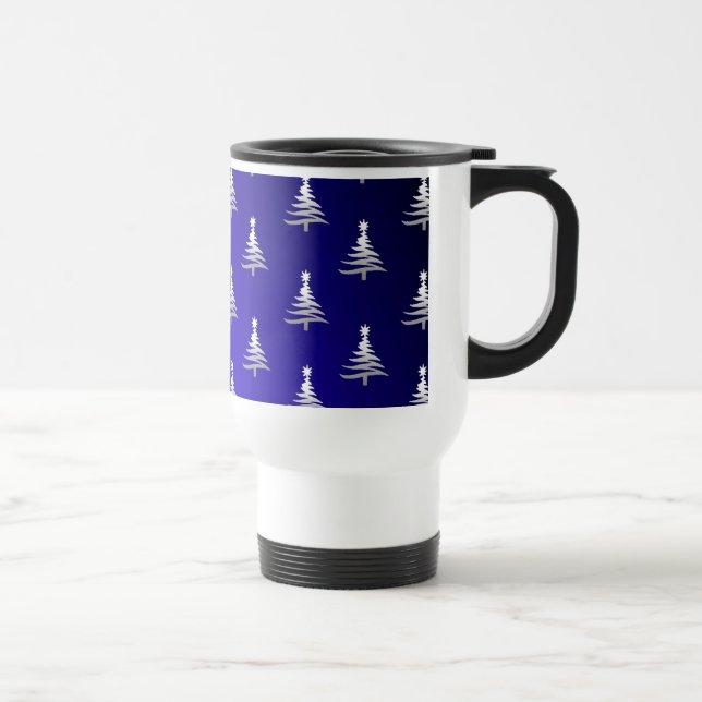 Mug De Voyage Arbres de Noël Argent sur Bleu Cobalt (Droite)