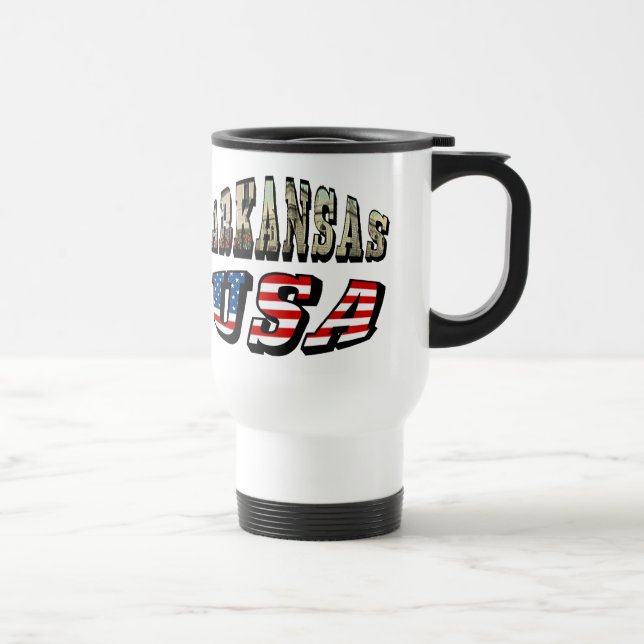 Mug De Voyage Arkansas Picture et USA Flag Text (Droite)