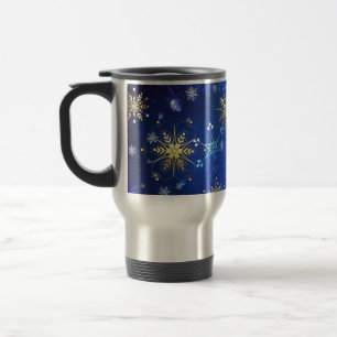 Mug De Voyage Arrière - plan Bleu XMAS avec des flocons de neige