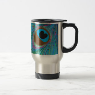 Mug De Voyage Arrière - plan des lignes de plumes de paon
