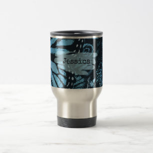 Mug De Voyage Art Abstrait de Papillon Bleu Grunge Personnalisé