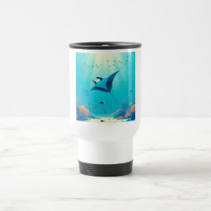 Mug De Voyage Art côtier classique, raie manta
