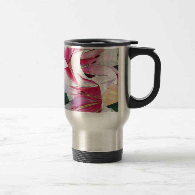 Mug De Voyage Art de l'aquarelle de fleurs de laine blanche et r (Droit)