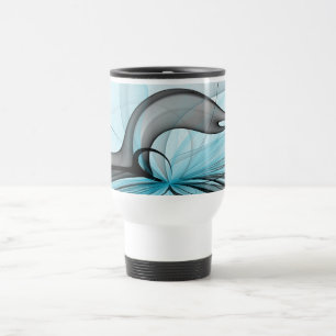 Mug De Voyage Art fractal moderne gris anthracite abstrait bleu