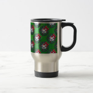 Mug De Voyage Bal de soccer blanc et bleu sur vert