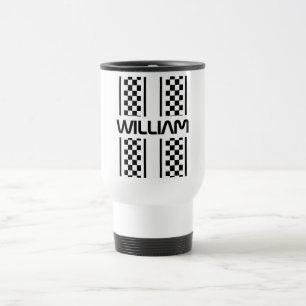 Mug De Voyage Bande de course automatique blanche et noire perso
