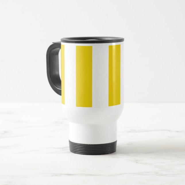 Mug De Voyage Bandes Jaunes, Blancs, Motif rayé (Devant gauche)
