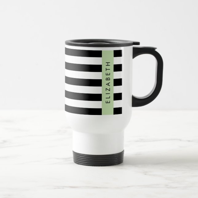 Mug De Voyage Bandes noires et blanches, Gravées, Lignes, Votre  (Droite)