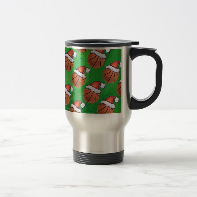 Mug De Voyage Basket-ball de Santa Hat sur Green (Droit)