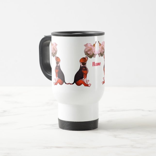 Mug De Voyage Beagle Chien blanc rose mignon Personnalisé (Devant gauche)