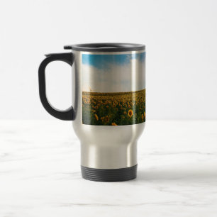 Mug De Voyage beau champ de fleurs de soleil avec ciel bleu nuag