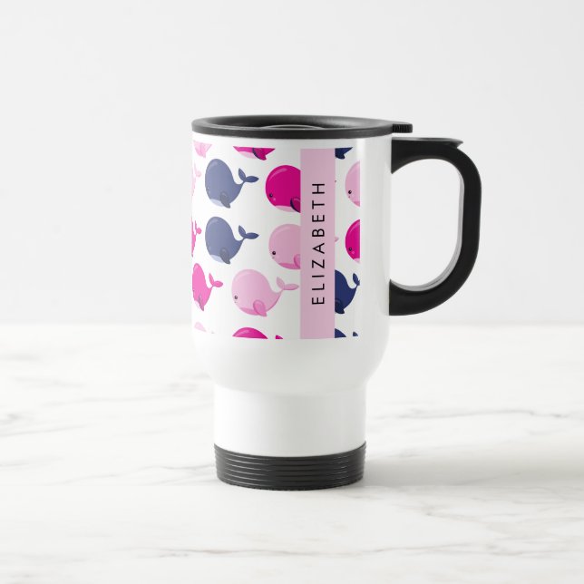 Mug De Voyage Beaux Baleines, Motif De Baleines, Votre Nom (Droite)