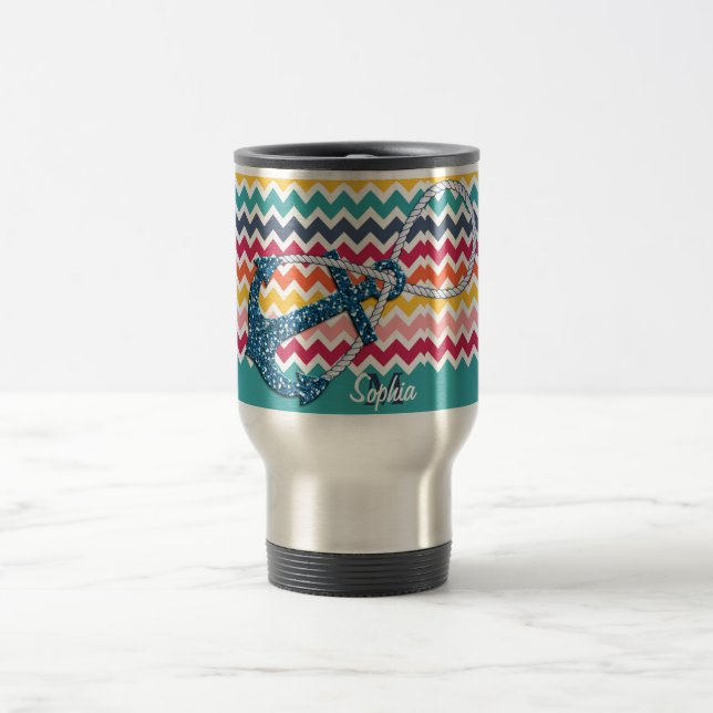 Mug De Voyage Belle fausse parties scintillant ancre nautique in (Centre)