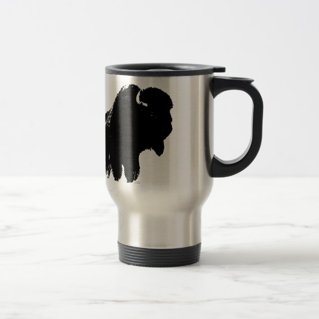 Mug De Voyage Bison de bison noir et blanc Pop Art (Droit)