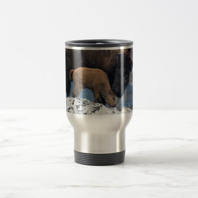 Mug De Voyage Bison de maman et de bébé (Centre)