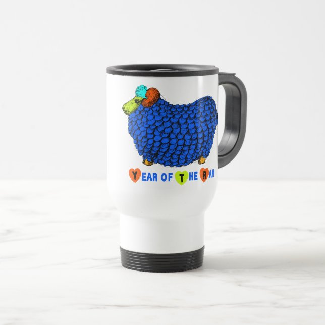 Mug De Voyage Bleu bélier chinois Année Zodiac Voyage Musique (Devant droit)