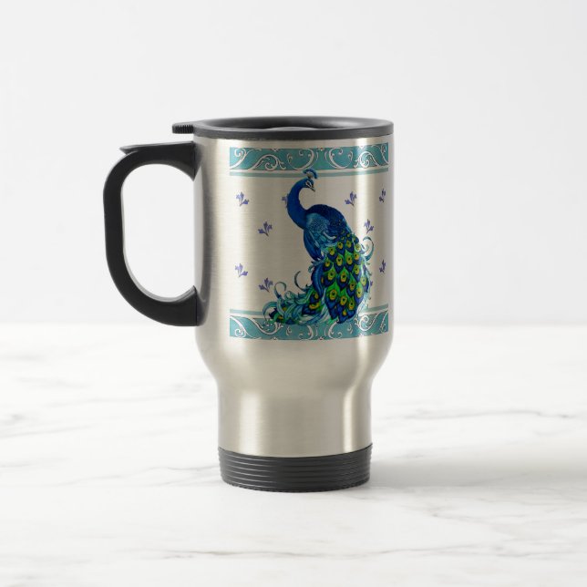 Mug De Voyage Bleu tourbillon Bordure et conception de paon (Gauche)