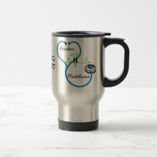 Mug De Voyage Blue Stethoscope Nursing Student Caduceus Nom