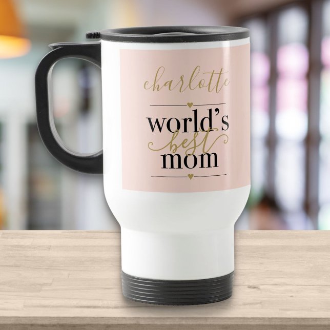 Mug De Voyage Blush rose et or Mondes personnalisés Best Mom (Créateur téléchargé)