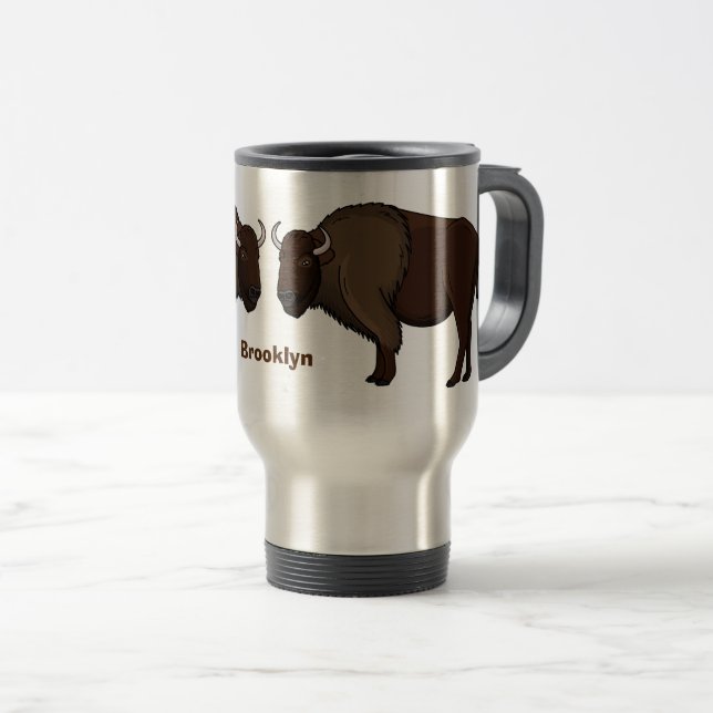 Mug De Voyage Bonne illustration de bison américain  (Devant droit)