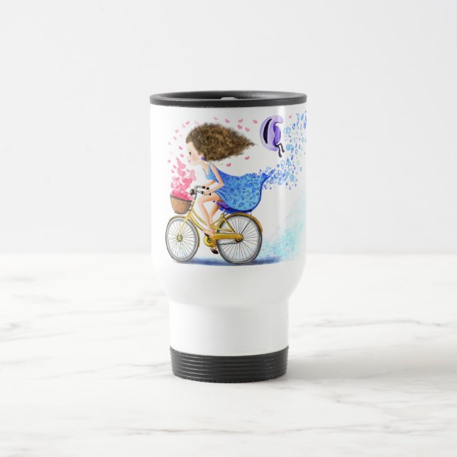 Mug De Voyage Bonne Jeune Fille Sur Un Vélo - Amour Romantique  (Centre)