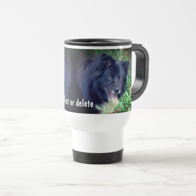 Mug De Voyage Bordure Collie souriant mignon Personnalisé (Devant droit)