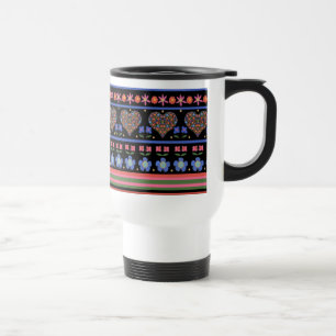 Mug De Voyage Bordure style art populaire, noir anti-déversement