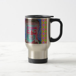 Mug De Voyage Bouddha Pop avec des bordures jaunes et roses