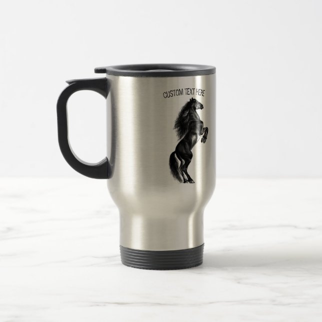 Mug De Voyage Boue de voyage Cheval Noir avec texte personnalisé (Gauche)