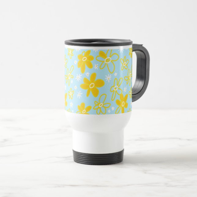 Mug De Voyage Bouquet Fleur Daisy Meadow Sky Jaune Blanc (Devant droit)