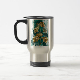 Mug De Voyage Branche avec Feuilles d'or Ginko Biloba