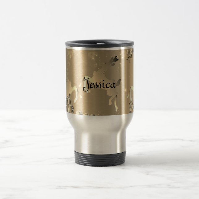 Mug De Voyage Bronzy Reindeer et Snowflakes Nom (Centre)
