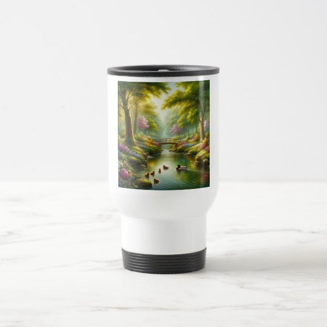 Mug De Voyage Brook de printemps avec canards/fleurs (Centre)