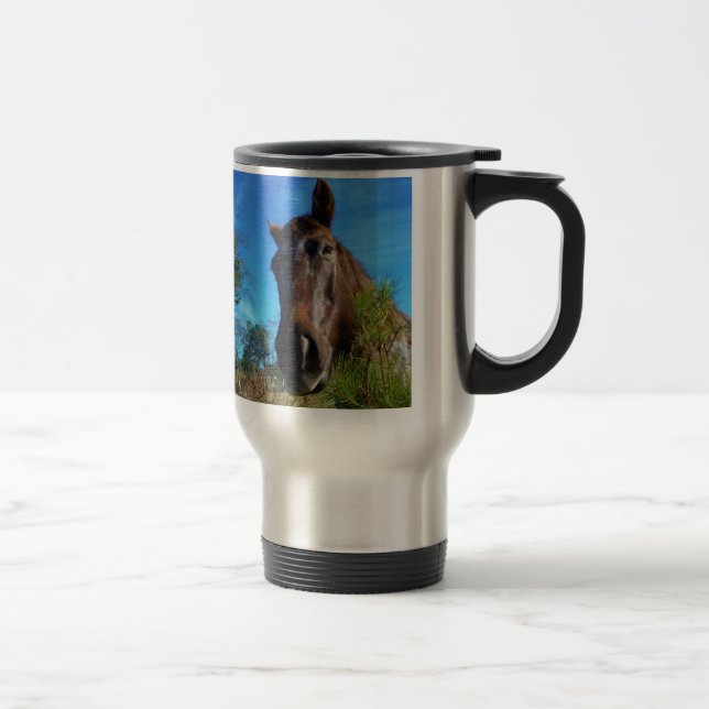 Mug De Voyage Brown et crème Couleur Cheval bleu ciel (Droit)