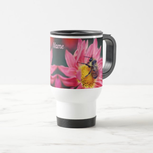 Mug De Voyage Bumble Bee On Pink Daisy Flower Personnalisé (Devant droit)