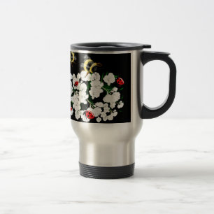 Mug De Voyage Bureaux d'abeilles dramatiques et fleurs blanches