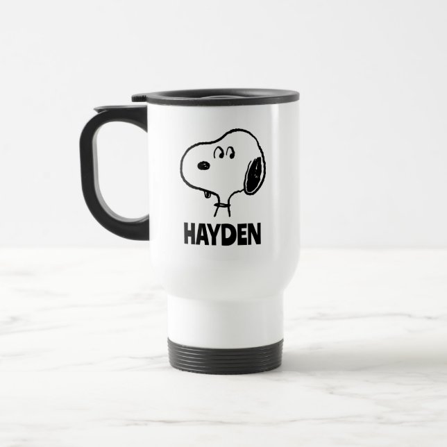 Mug De Voyage cacahuètes | Snoopy Looks | Ajouter Votre Nom (Gauche)