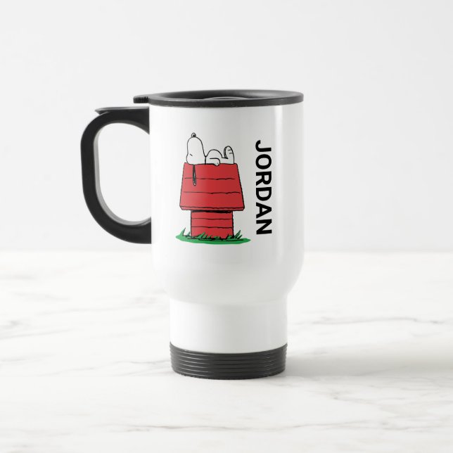 Mug De Voyage cacahuètes | Snoopy Napping | Ajouter Votre Nom (Gauche)