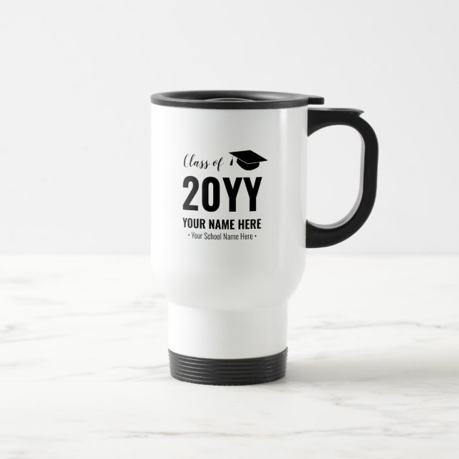 Mug De Voyage Cadeau de graduation noir et blanc personnalisé Mu (Droite)