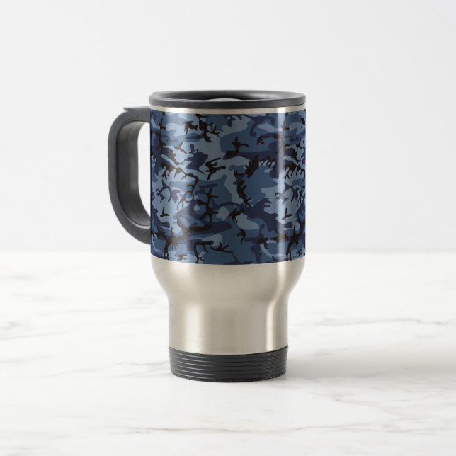 Mug De Voyage Camouflage bleu marine, Militaire, Armée (Devant gauche)