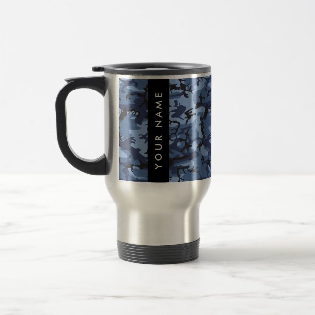 Mug De Voyage Camouflage Bleu Marine Personnalisez votre nom (Gauche)