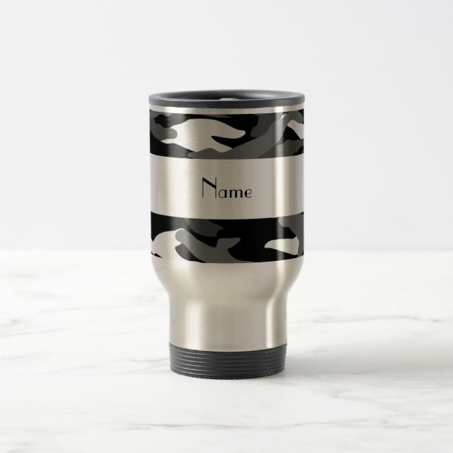 Mug De Voyage Camouflage noir nommé personnalisé (Centre)