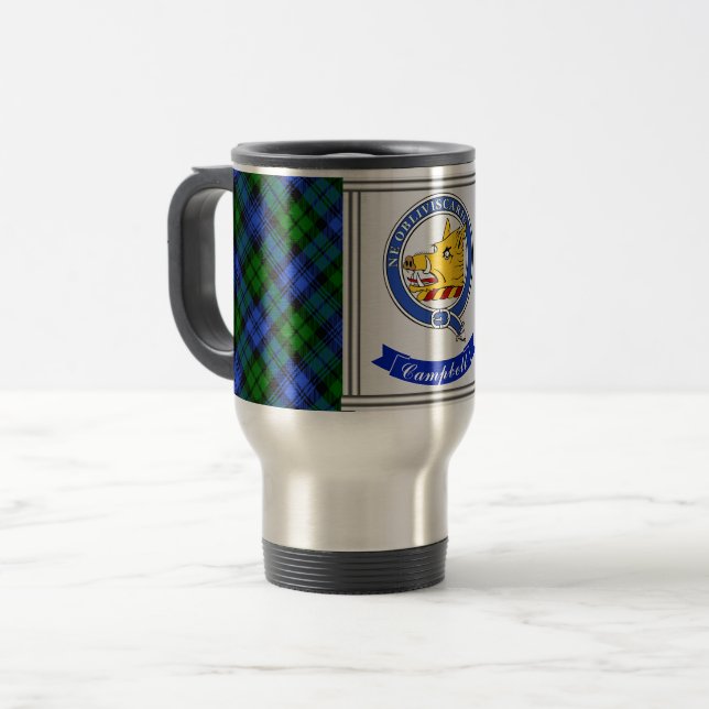Mug De Voyage Campbell Clan Badge & Tartan Personnalisé (Devant gauche)