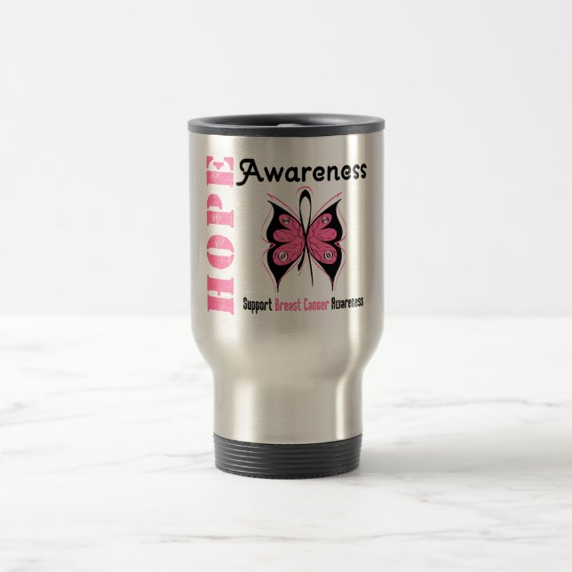 Mug De Voyage Cancer du sein de papillon de conscience d'espoir (Centre)
