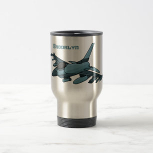 Mug De Voyage Caricature d'avion de chasse militaire