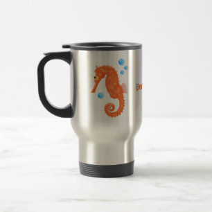 Mug De Voyage Caricature de bulles d'hippocampe orange