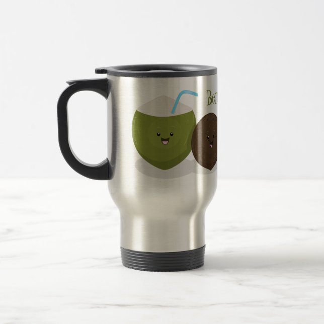 Mug De Voyage Caricature de noix de coco kawaii joyeux (Gauche)