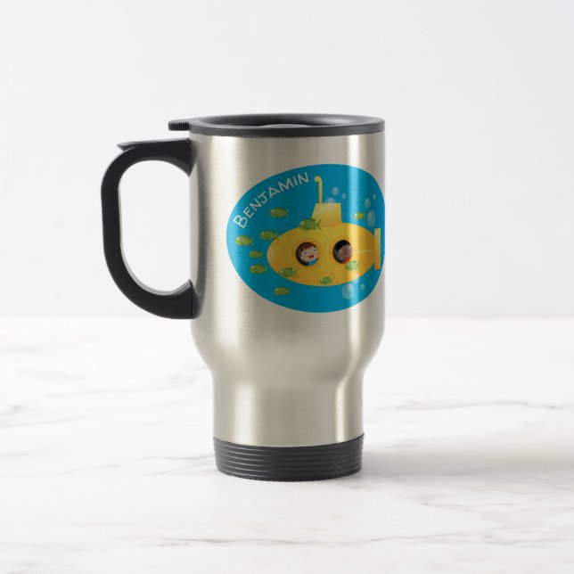 Mug De Voyage Caricature de poisson sous-marin jaune mignon (Gauche)
