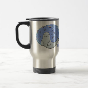 Mug De Voyage Caricature joyeux de phoque et de poisson bleu