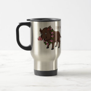 Mug De Voyage Caricature mignonne sanglier et fleurs